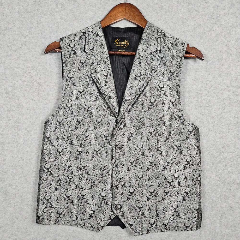 Scully Men's Small Silver Button Vest Waistcoat Paisley Western Formal Steampunk